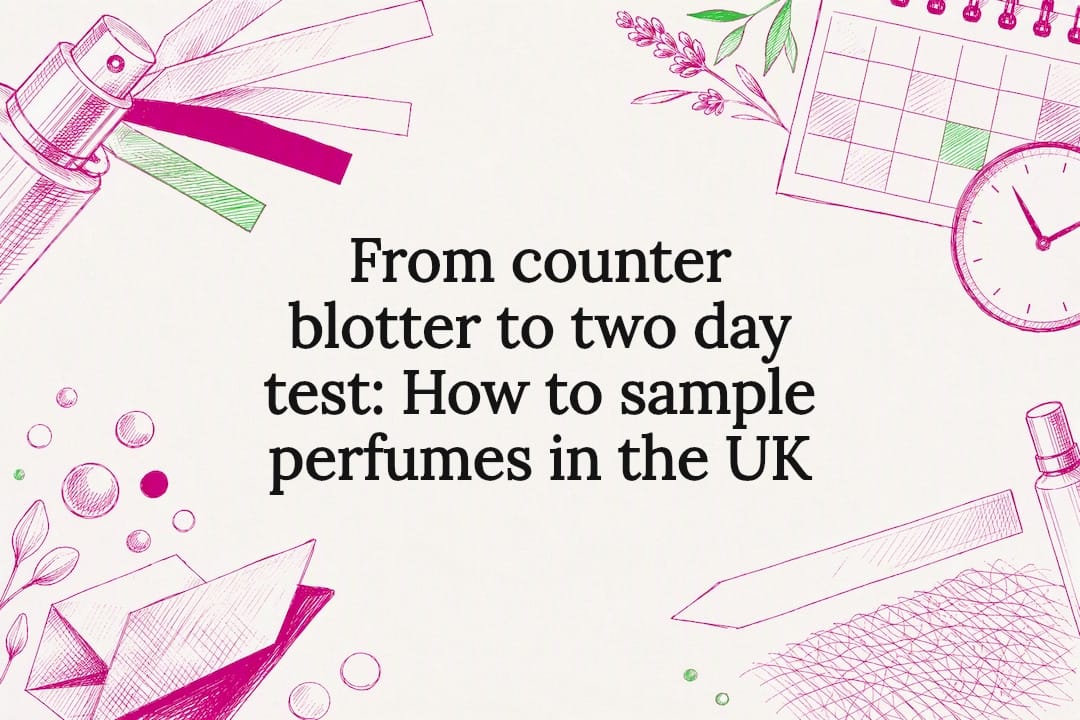 Decorative perfume sampling title card