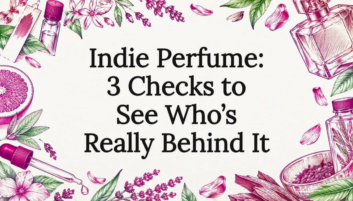 Hand-drawn perfume tools frame title space