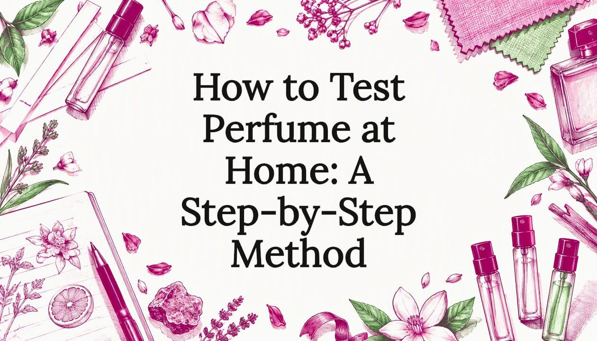 Perfume testing tools frame the title