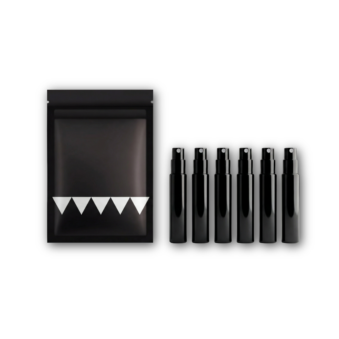 Set of 6 x 3ml atomisers from Rook Perfumes London, featuring unique unisex fragrances in stylish travel containers.