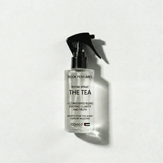 Rook Perfumes Smoky Lapsang Souchong home fragrance spray bottle, 100ml, with a sleek black design and elegant label.