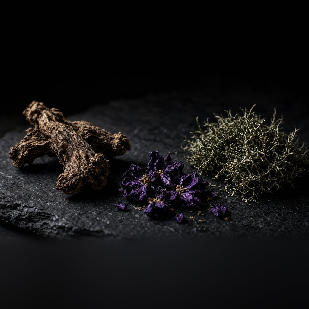 Rook Perfumes Faqqua Iris fragrance bottle with notes of royal iris and oak moss, showcasing elegant perfume packaging.