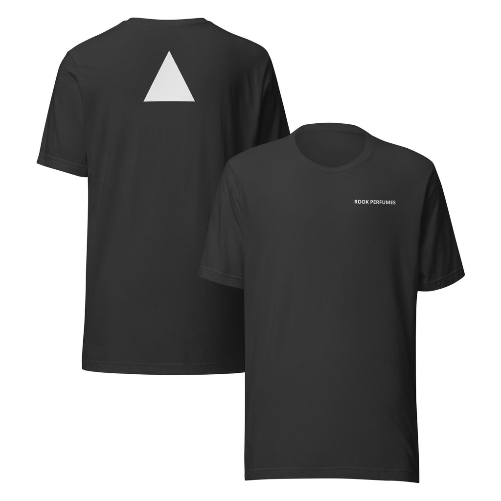 Unisex Rook Perfumes T-shirt featuring a black Heather design, casual fit, and Rook branding on the front.