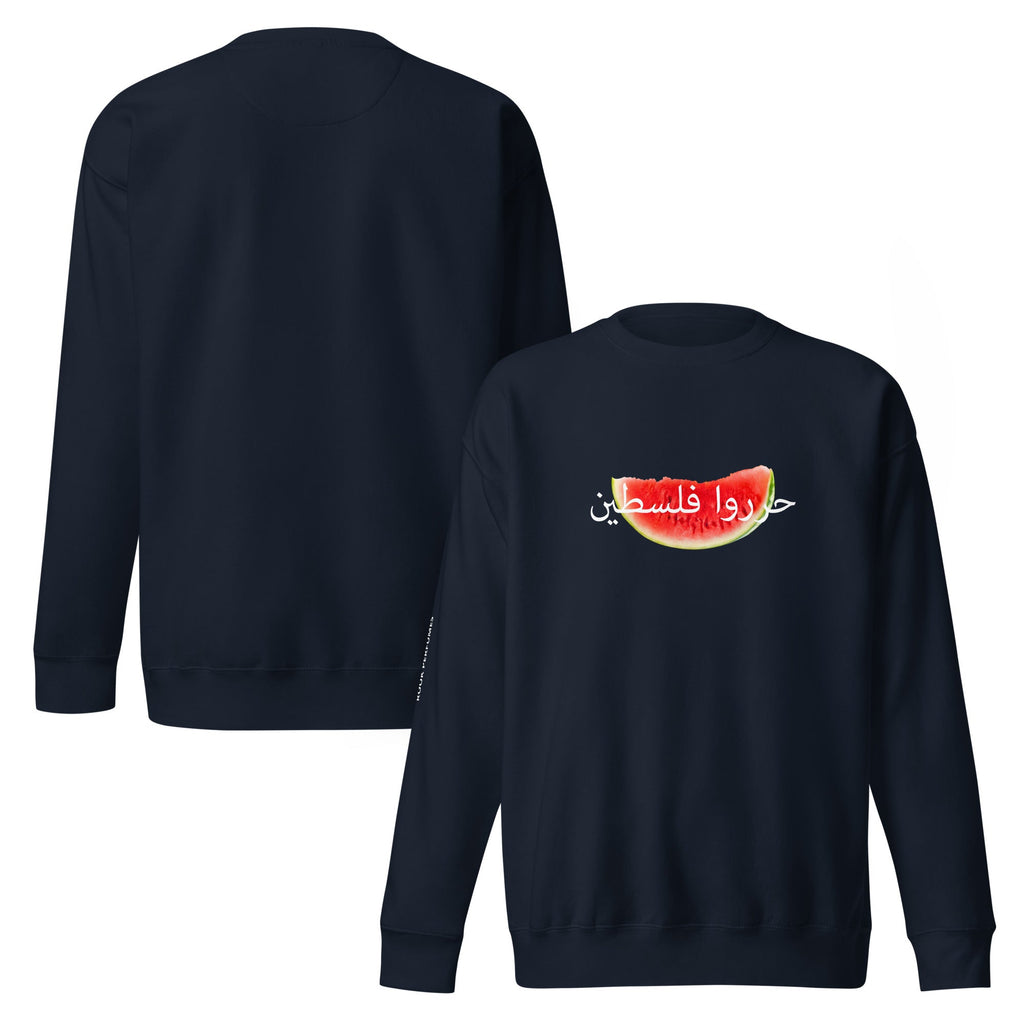 Unisex premium watermelon sweatshirt by Rook Perfumes featuring a black fabric with subtle branding and comfortable fit.