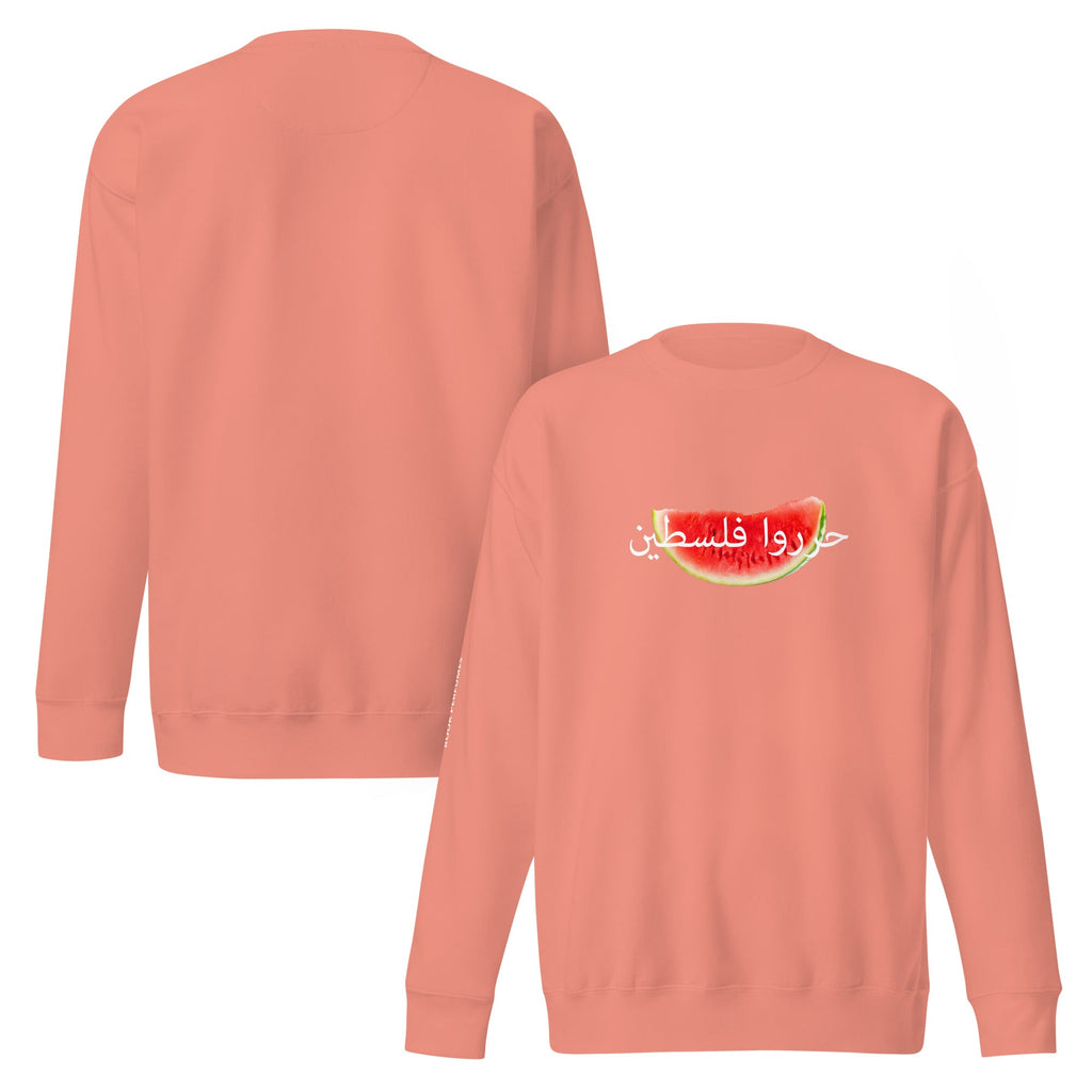 Unisex premium watermelon sweatshirt by Rook Perfumes featuring a black fabric design on a casual, comfortable hoodie.