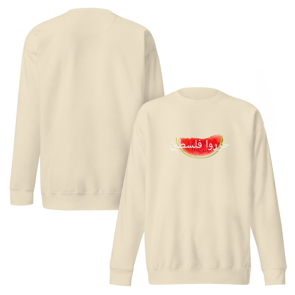 Unisex premium watermelon sweatshirt by Rook Perfumes featuring black fabric and comfortable fit.
