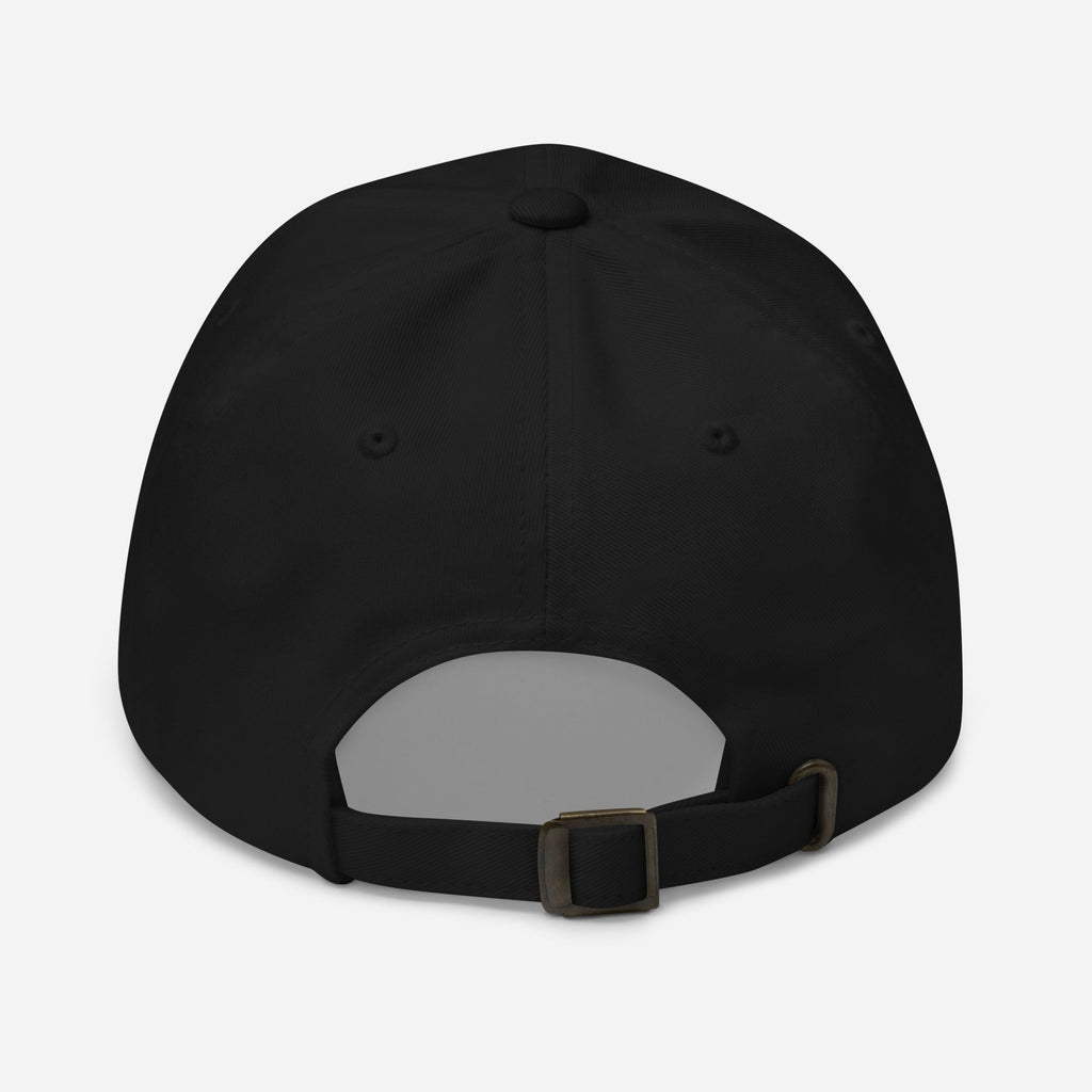 Black cap with "Free Palestine" slogan by Rook Perfumes, featuring a sleek unisex design and bold lettering.