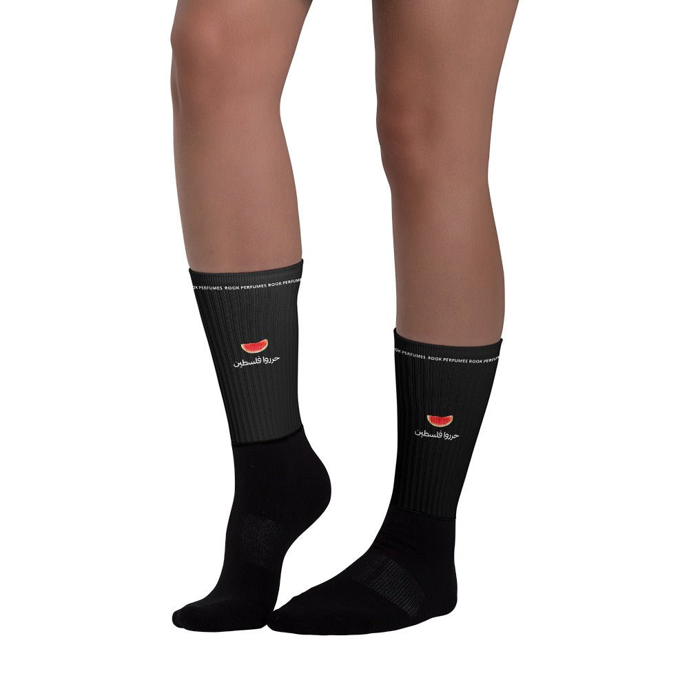 Unisex Watermelon Socks by Rook Perfumes featuring a vibrant watermelon fruit design and soft fabric.