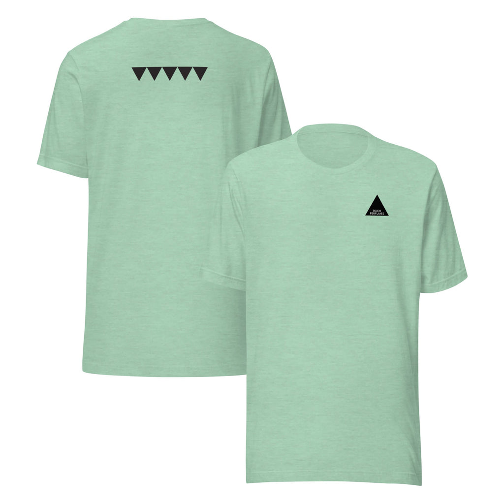 Unisex Heather Grass Green T-shirt featuring Rook Perfumes Undergrowth design, casual style with unique fragrance-inspired print